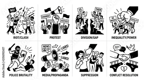 Tableau sur toile Collection of Social Justice and Protest Illustrations.