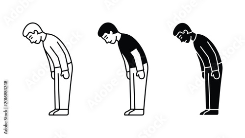 Photography Bow Gesture Icons, Respectful Greeting Vector Art, Polite Salutation Symbols, Bu