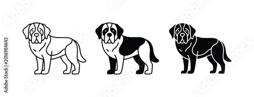 Cuadro en lienzo Saint Bernard Dog Icons: Outline, Two-Tone, Silhouette Vector Art