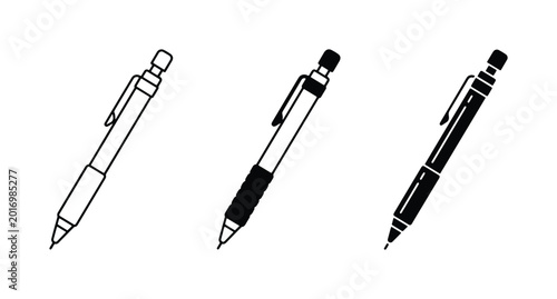 Photos Mechanical Pencil Icons, Writing Tools Set, Drafting Pen Graphics, Office Suppli