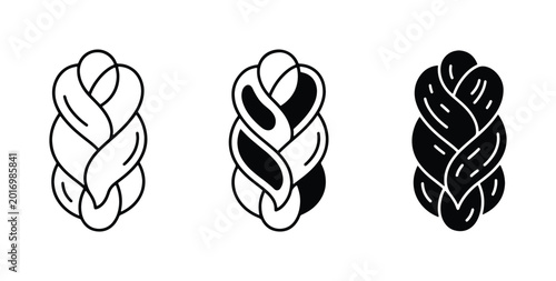 Bild auf Leinwand Braided Hair Icon Set, Three Styles: Outline, Silhouette, Filled, Vector Graphic
