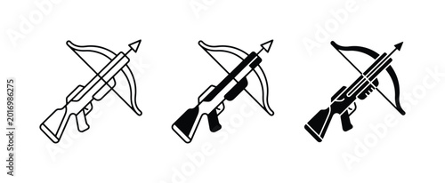 Foto Crossbow Icons, Hunting Weapon Vector Set, Medieval Archery Equipment