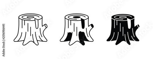 Foto Tree Stump Icons, Wood Cutout Graphics, Forest Remnant Vector Art