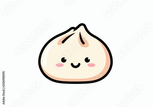 Cute kawaii cartoon baozi bun illustration, simple and adorable food character design