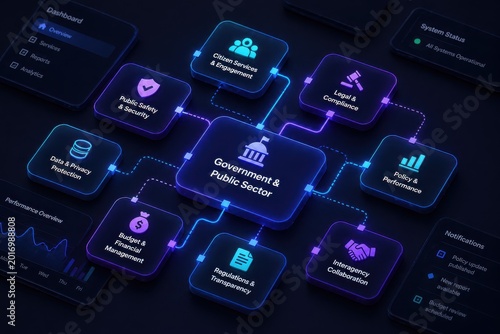 Digital Network Illustrating Government and Public Sector Services, Management, and Operations
