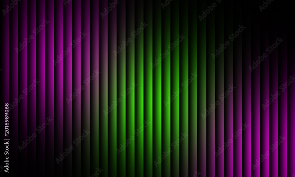 Fototapeta premium Abstract photograph showing vibrant vertical lines with a glowing gradient transition between deep purple and bright neon green light rays