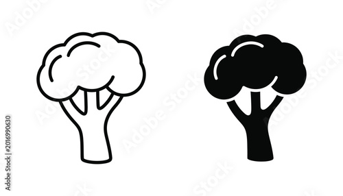 Canvastavla Broccoli floret icon set with distinct outline and solid black silhouette design