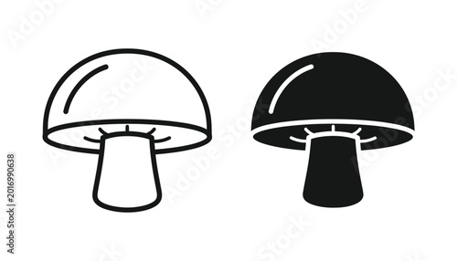 Konstfotografi Mushroom cap icon set featuring detailed gills in both outline and solid black s