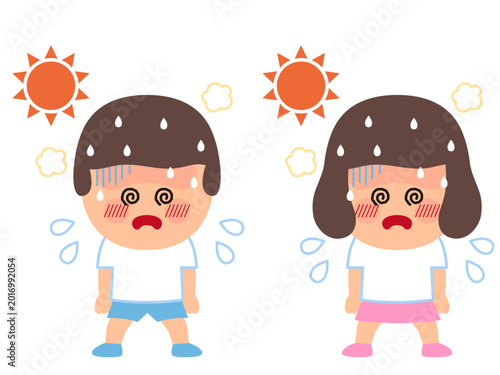 熱中症の子供のイラスト