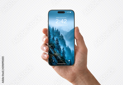 Isolated Man’s Hand Holding Modern Smartphone Mockup
