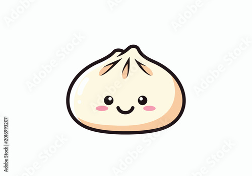 Cute kawaii steamed bun with happy face, adorable pastry illustration for food lovers and culinary designs