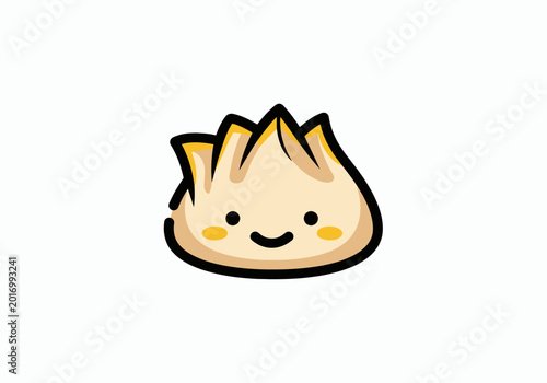 Cute cartoon illustration of a smiling steamed bun with a happy expression on a white background