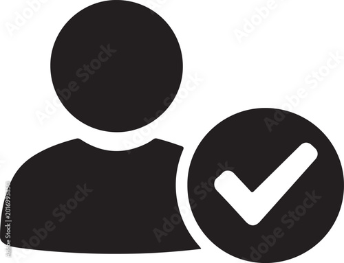Foto Worker attendance vector icon with employee profile and checkmark for workforce