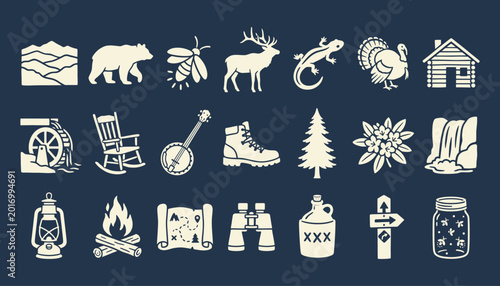 Tableau sur toile Great Smoky Mountains national park icons representing wilderness and Appalachia