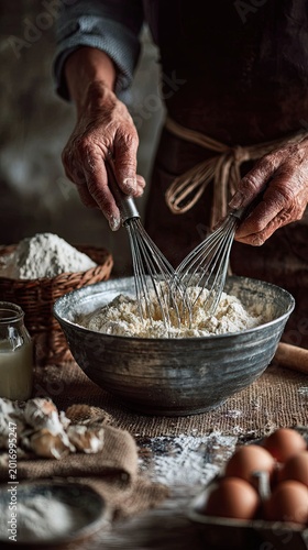 Baker Whisking Flour in Bowl