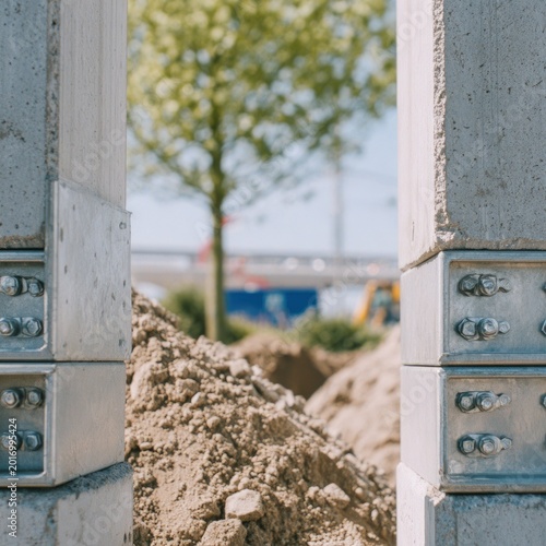 Concrete Pillars with Metal Brackets at Construction Site