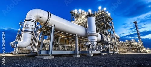 Comprehensive Overview of Natural Gas Plant Equipment and Infrastructure at Dusk with Pipelines