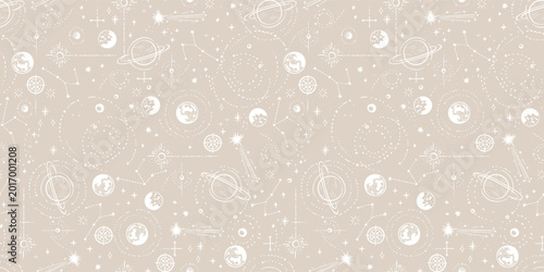 Bild auf Leinwand Seamless hand drawn boho pattern, mystical sky, background for tarot, astrology,