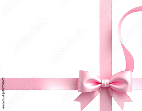 Pink Ribbon and Bow on White Background