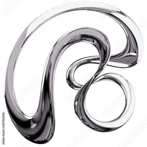 Abstract 3D chrome coiled spiraling smooth metal loop isolated on white