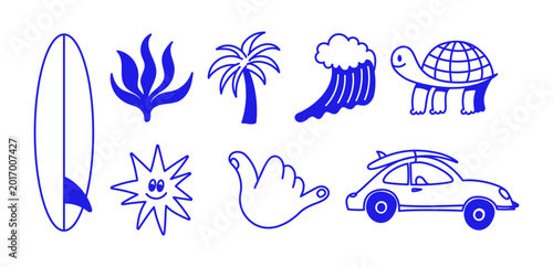 Canvas Print Vector hand drawn doodle cartoon illustration, surfer mascot character, sporty s