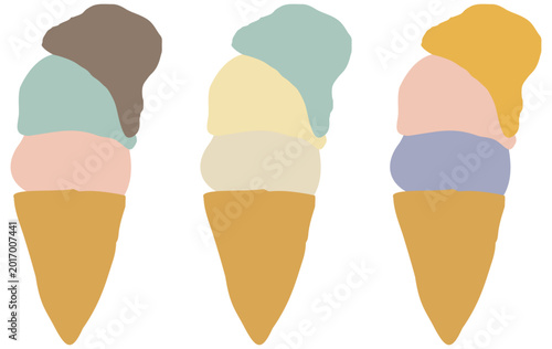 溶けそうなアイスクリーム パステルカラー 夏 イラスト ベクターイラストセット