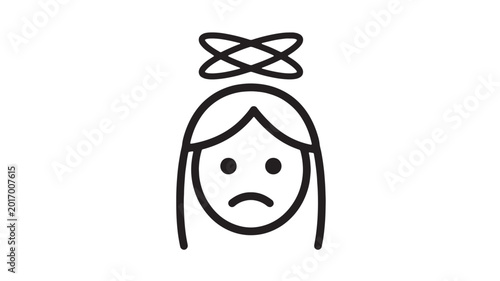Obraz na plátne Sad girl face icon with tears in doodle style, anxious expression and crosshair