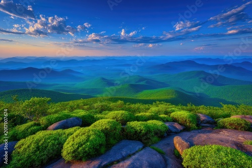 Sunrise Over Rolling Green Mountains