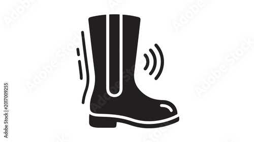 Photos Boot icon with sound wave lines on side, black silhouette style for audio commun