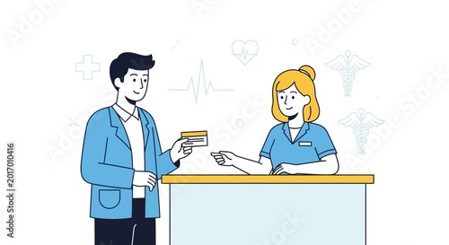 Healthcare service, patient interaction, doctor's appointment, medical insurance card