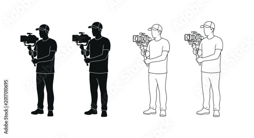 Tableau sur toile Videographer with gimbal camera black and white silhouette