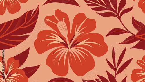 Cuadro en lienzo Minimalist hibiscus tropical flower pattern in terracotta and deep red