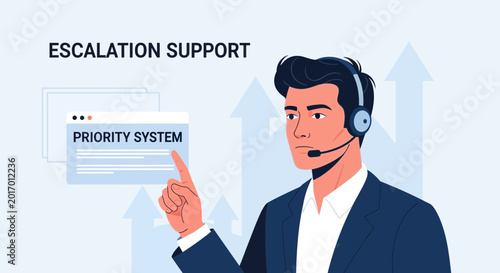 Escalation Support Agent with Priority System Interface and Growth Arrows