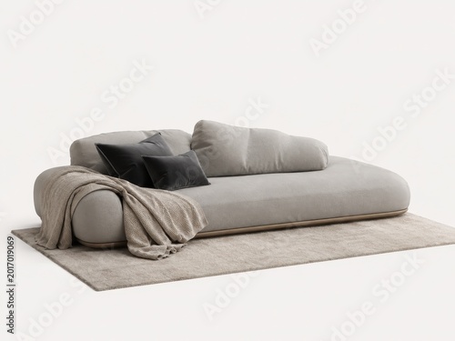 Grey daybed sofa with cloud cushions velvet pillows knit throw and rug for cozy reading corner