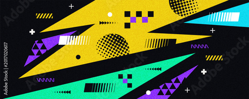 Colorful Pop Art Background in Retro Color Style with Geometric Shapes and Texture Effects