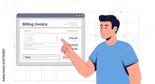 Man reviewing online billing invoice, accounting concept.