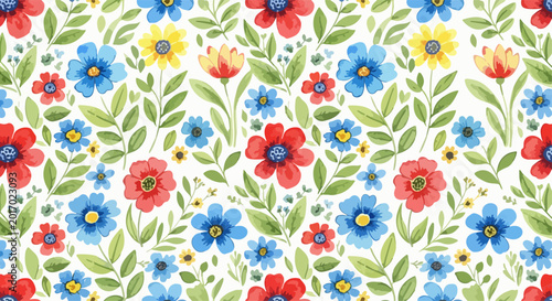 Schilderij op canvas Artistic botanical pattern with lively flowers and harmonious visual balance