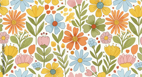 Spring inspired floral illustration featuring pastel blooms with detailed textured centers