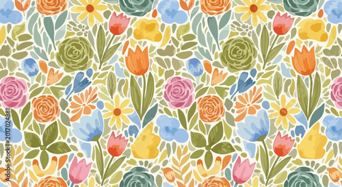 Photography Bright watercolor flowers with detailed centers and softly blended petals