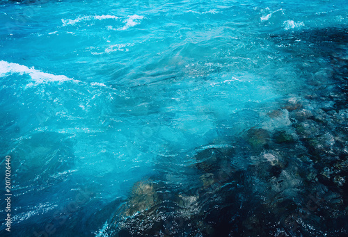 Quadro su tela clear cyan stream mountain river water with copyspace