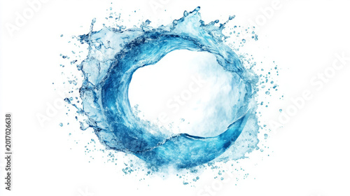Blue water splash forming circular ring