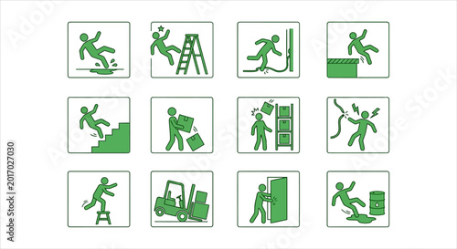 Canvastavla Vector illustrations of industrial safety icons depicting common workplace accid
