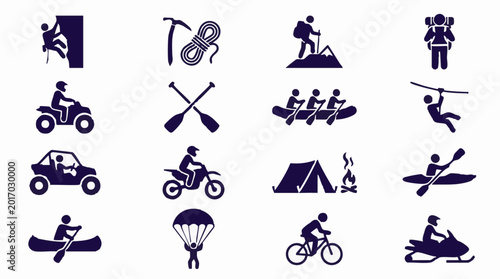 Bild auf Leinwand Outdoor Adventure Sports and Recreation Activities Icons Set