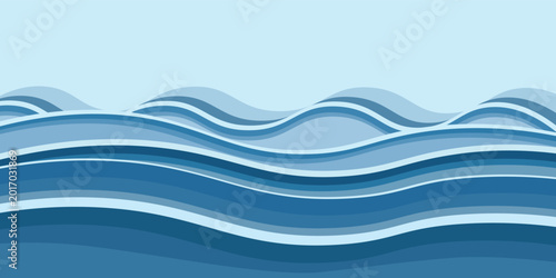 Cuadro en lienzo is a stylized image of water waves consisting of several smooth, wavy lines of different blue shades that overlap to create the effect of depth and movement