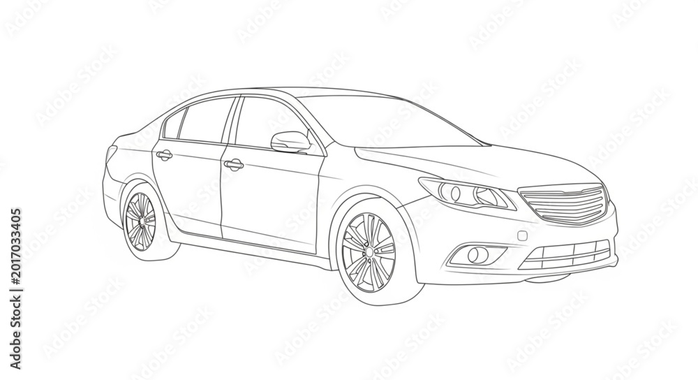 Fototapeta premium Modern Sedan Car Outline Drawing.
