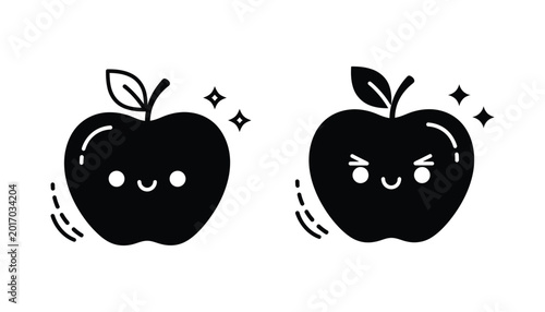 Schilderij op canvas Cute apple fruit character vector set with happy and winking expressions in mini