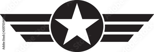 Canvastavla A bold black and white emblem featuring a star within a circle, flanked by styli