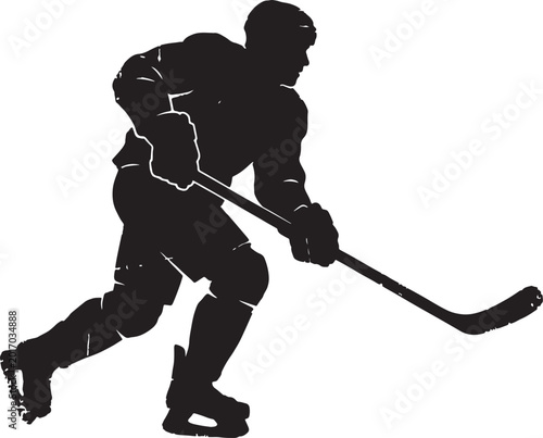 Photography Dynamic silhouette of a hockey player in action, capturing the intensity and mov