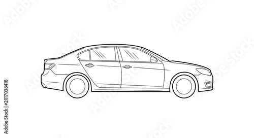 Fotografi Modern Sedan Car Outline Drawing.