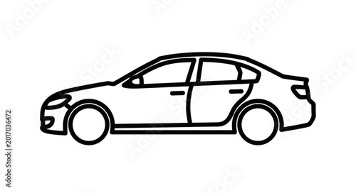 Schilderij op canvas Modern Sedan Car Outline Simple Vector Illustration.